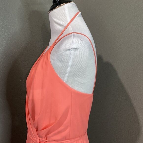 DB Coral Reef Chiffon Maxi Dress double-strap georgette bridesmaid wrap - Picture 8 of 13